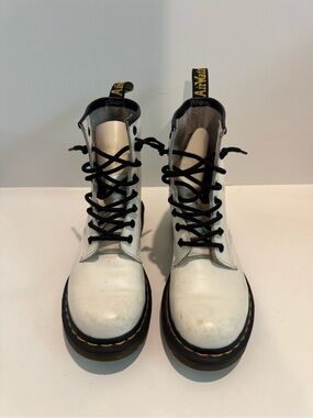Dr. Martens White Leather Lace-Up Combat Boots with Black Laces